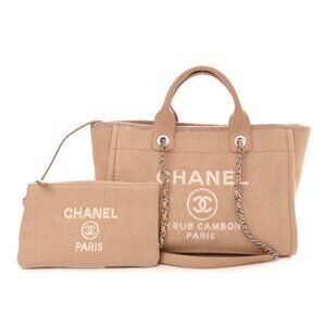 CHANEL GOLD BEIGE MIXED FIBERS SMALL DEAUVILLE TOTE BAG NWT NIB